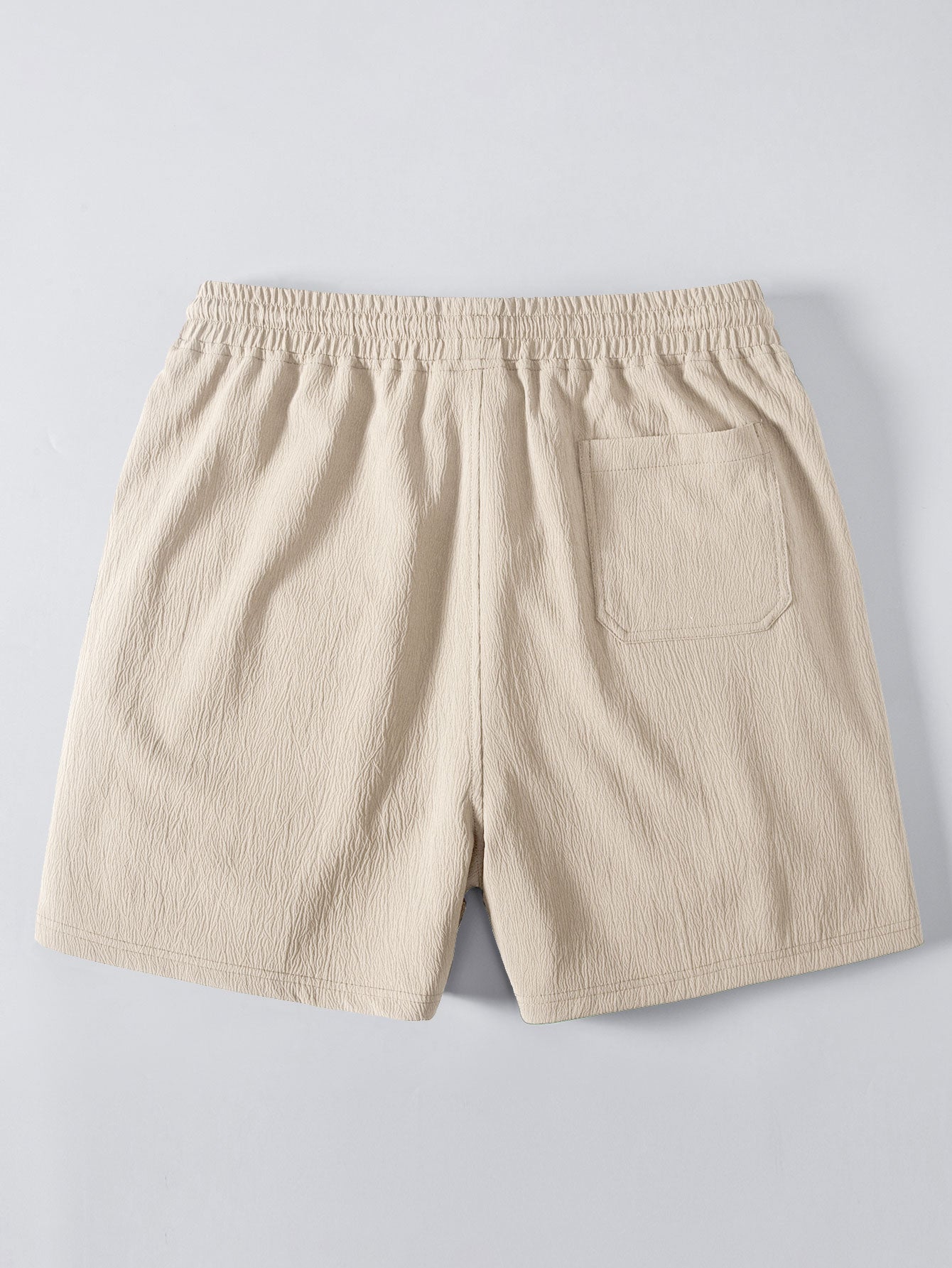 Contrast Stitching Linen Rayon Blend Cuban Shirt & Crinkle Textured Drawstring 5" Shorts