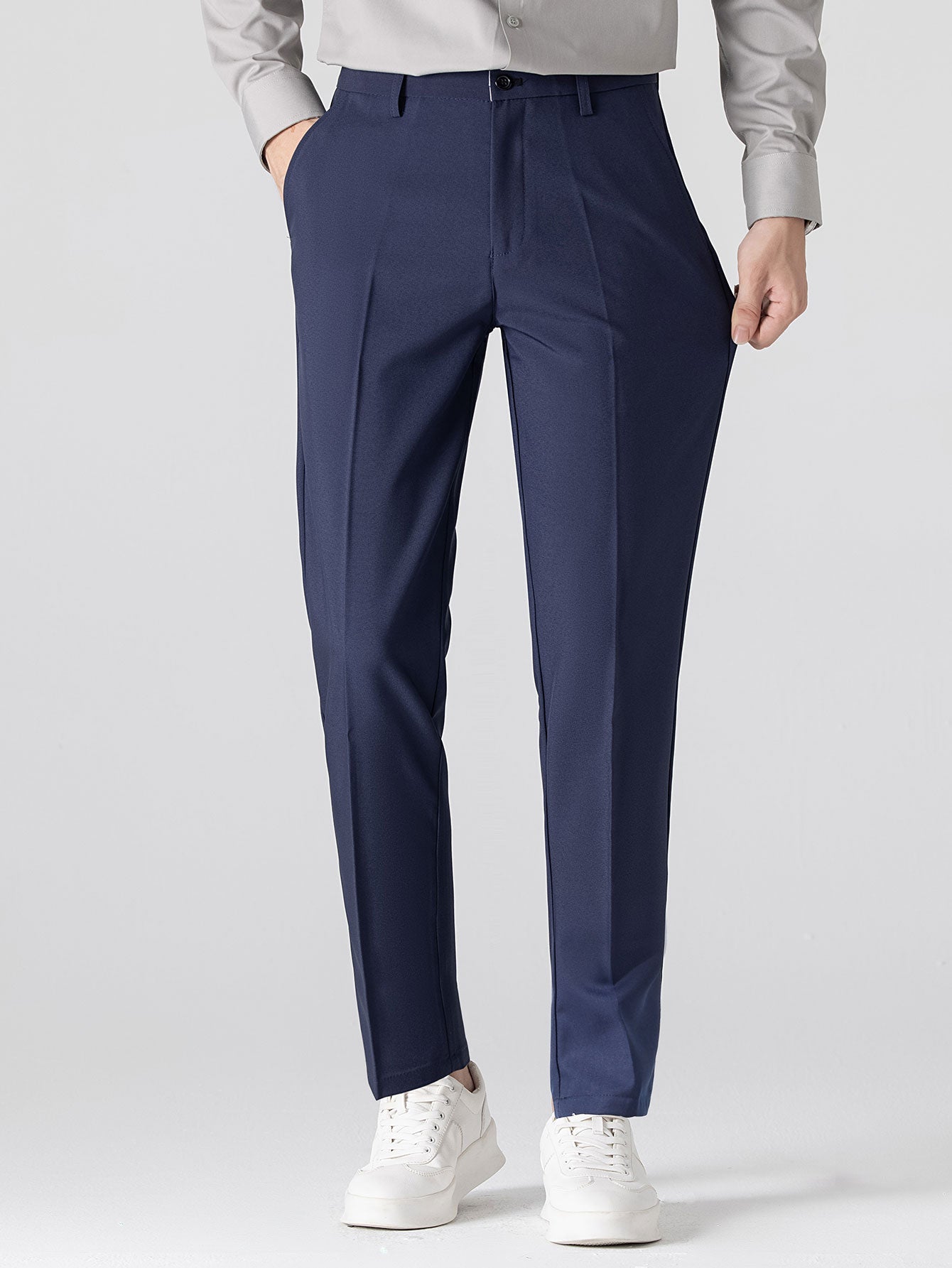 Stripe Waffle Johnny Collar Polo & Slim Fit Tapered Trousers