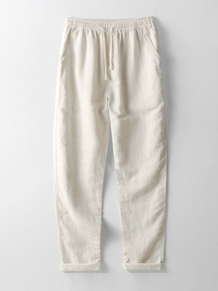 Plaid Open Knit Shirt & Straight Leg Linen Pants