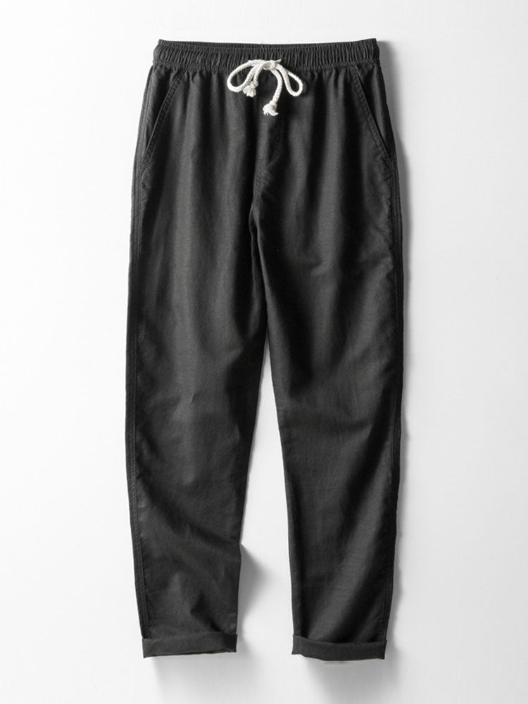 Geometric Jacquard Open Knit Polo & Straight Leg Linen Pants