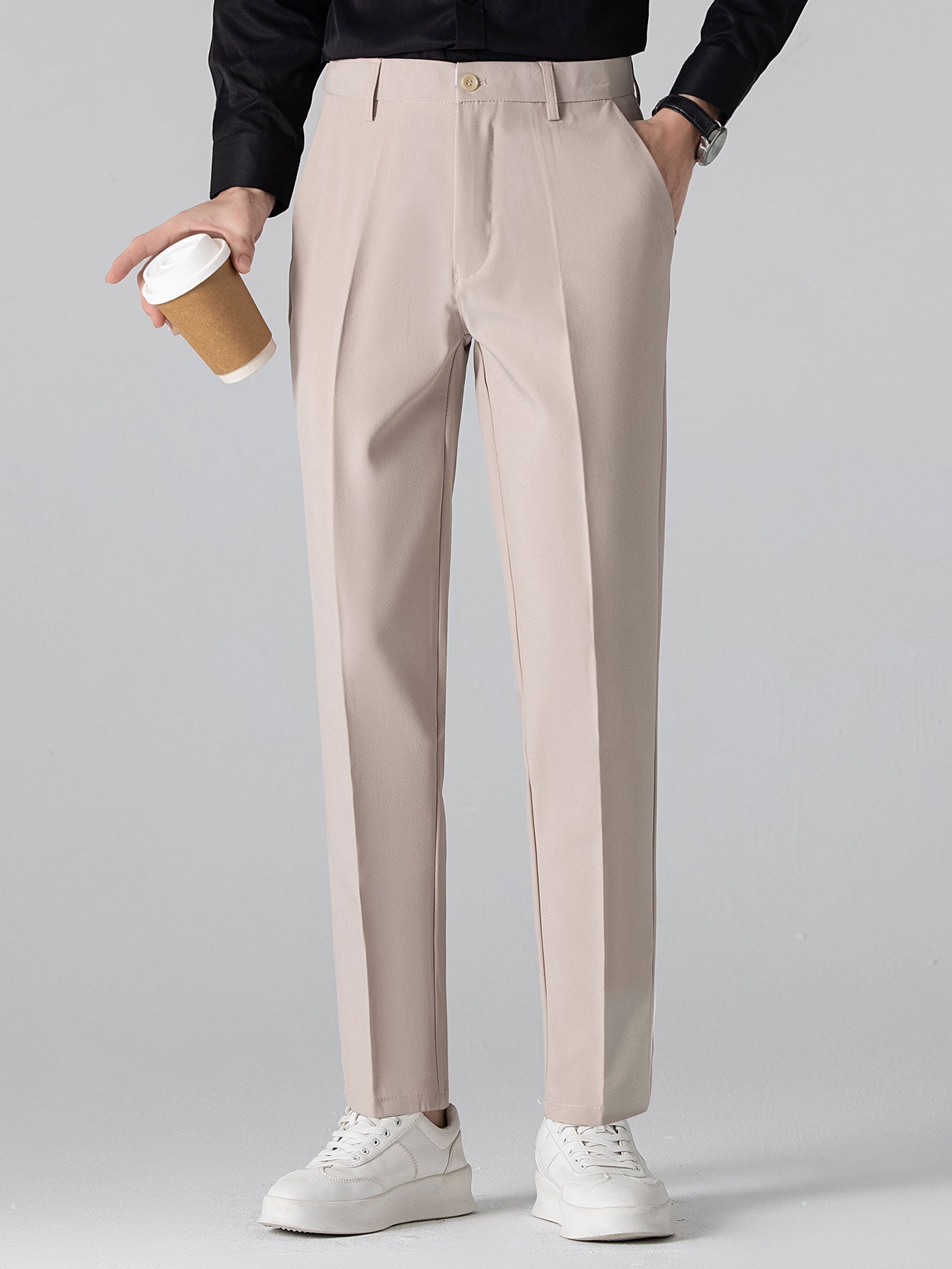 Checkerboard V-Neck Knit Polo & Slim Fit Tapered Trousers