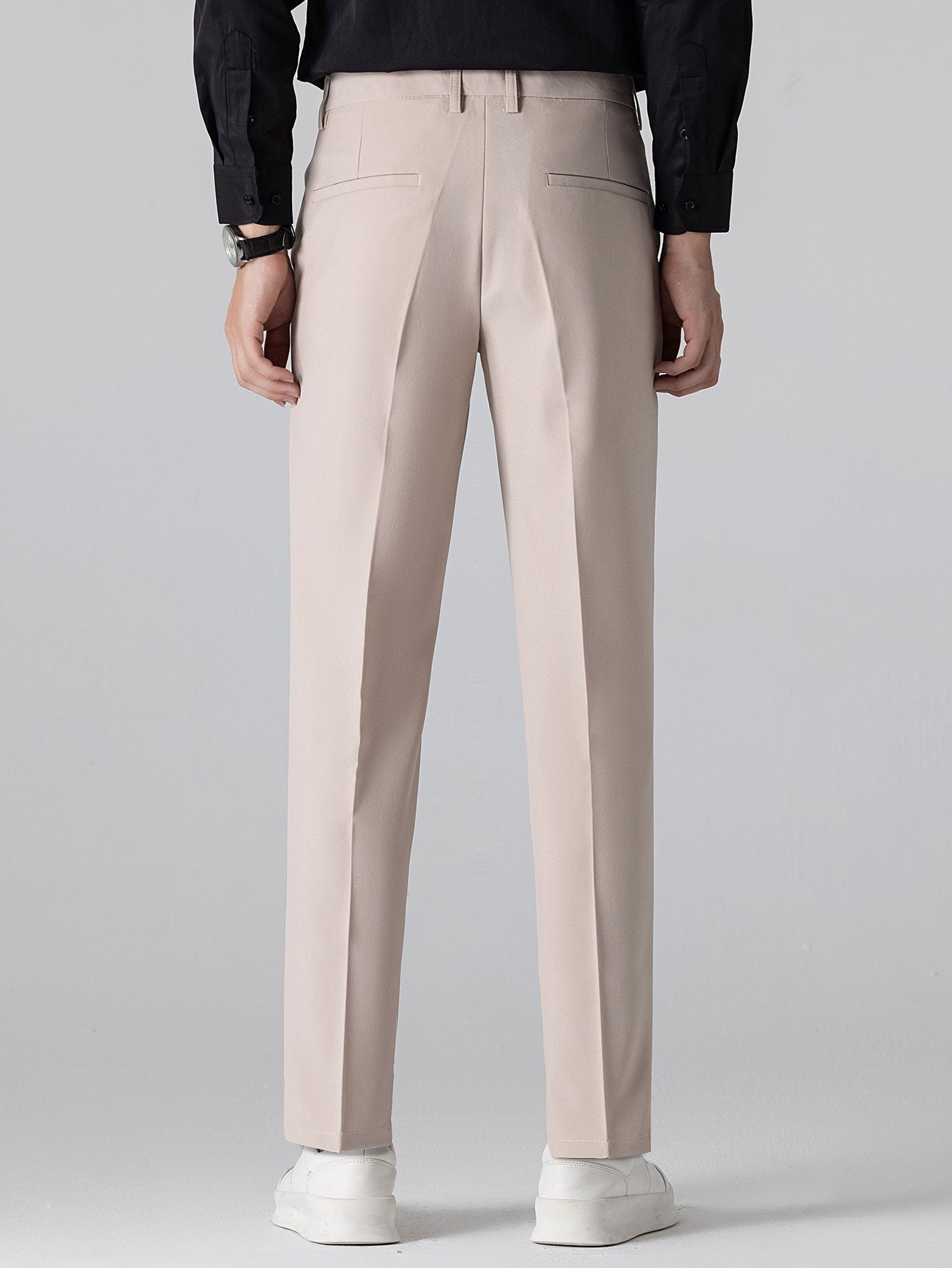 Stripe Button Up Knit Shirt & Slim Fit Tapered Trousers