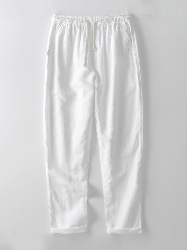 Geometry Rhombus Jacquard Button Up Shirt & Straight Leg Linen Pants