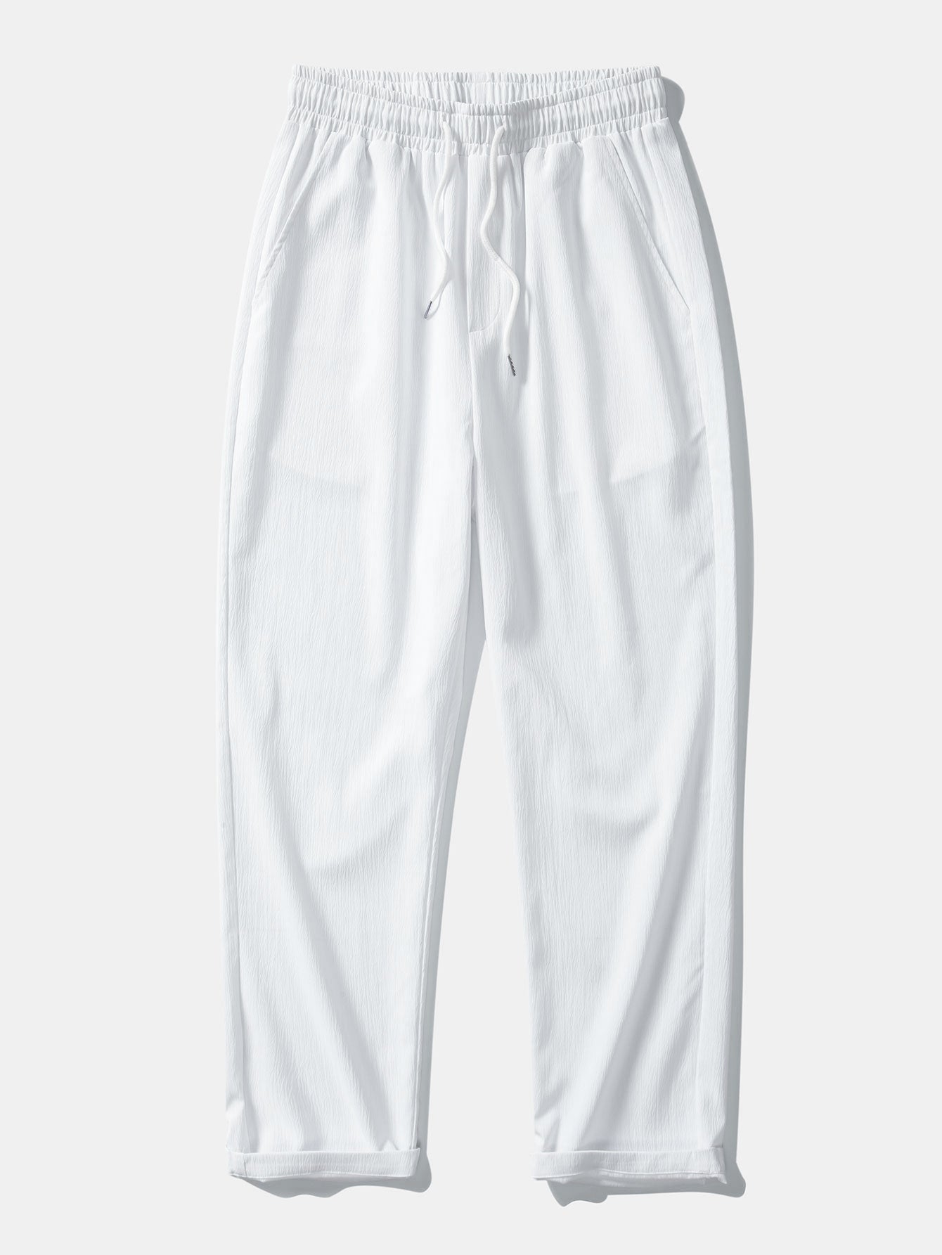 Contrast Stitching Linen Rayon Blend Cuban Shirt & Crinkle Textured Straight Leg Pants