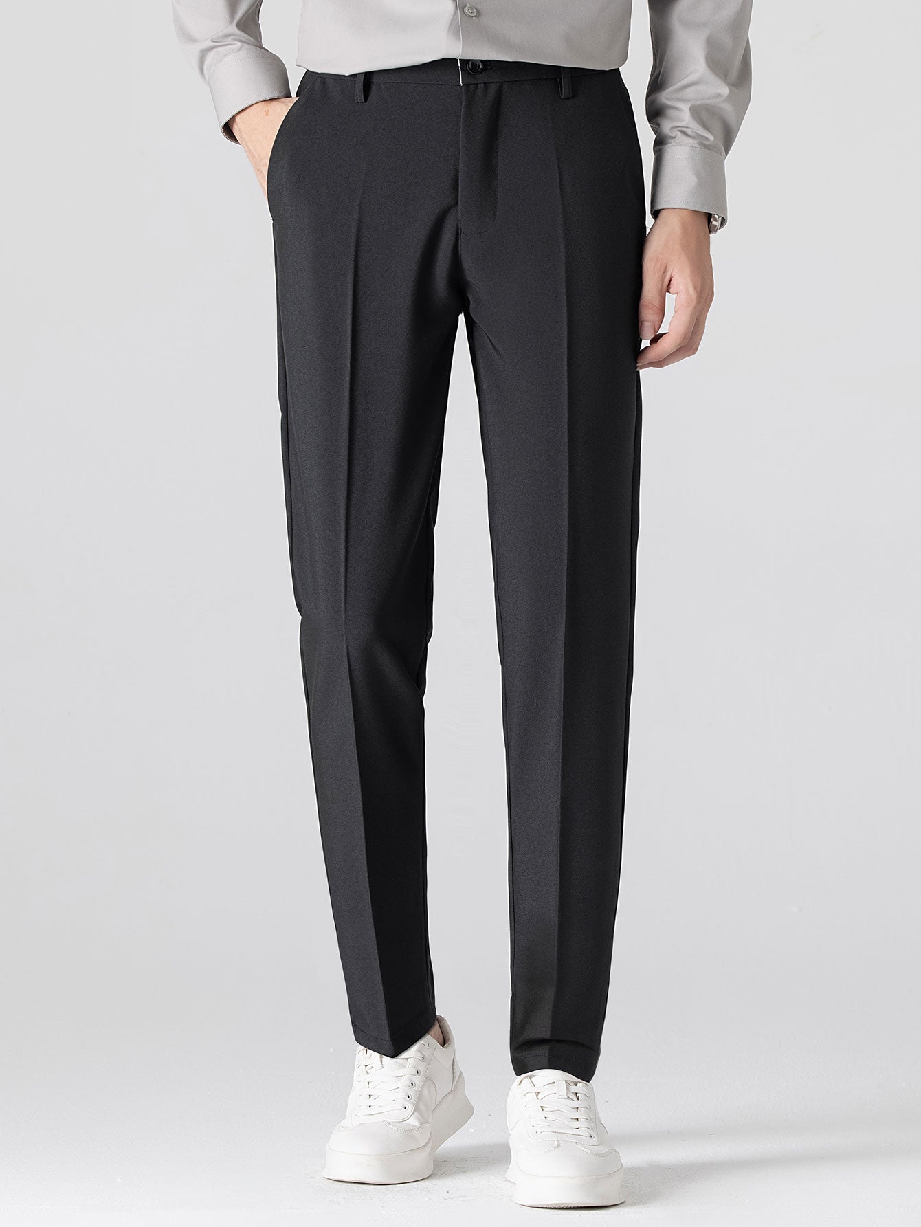 Contrast Trim Zipper Knit Polo & Slim Fit Tapered Trousers