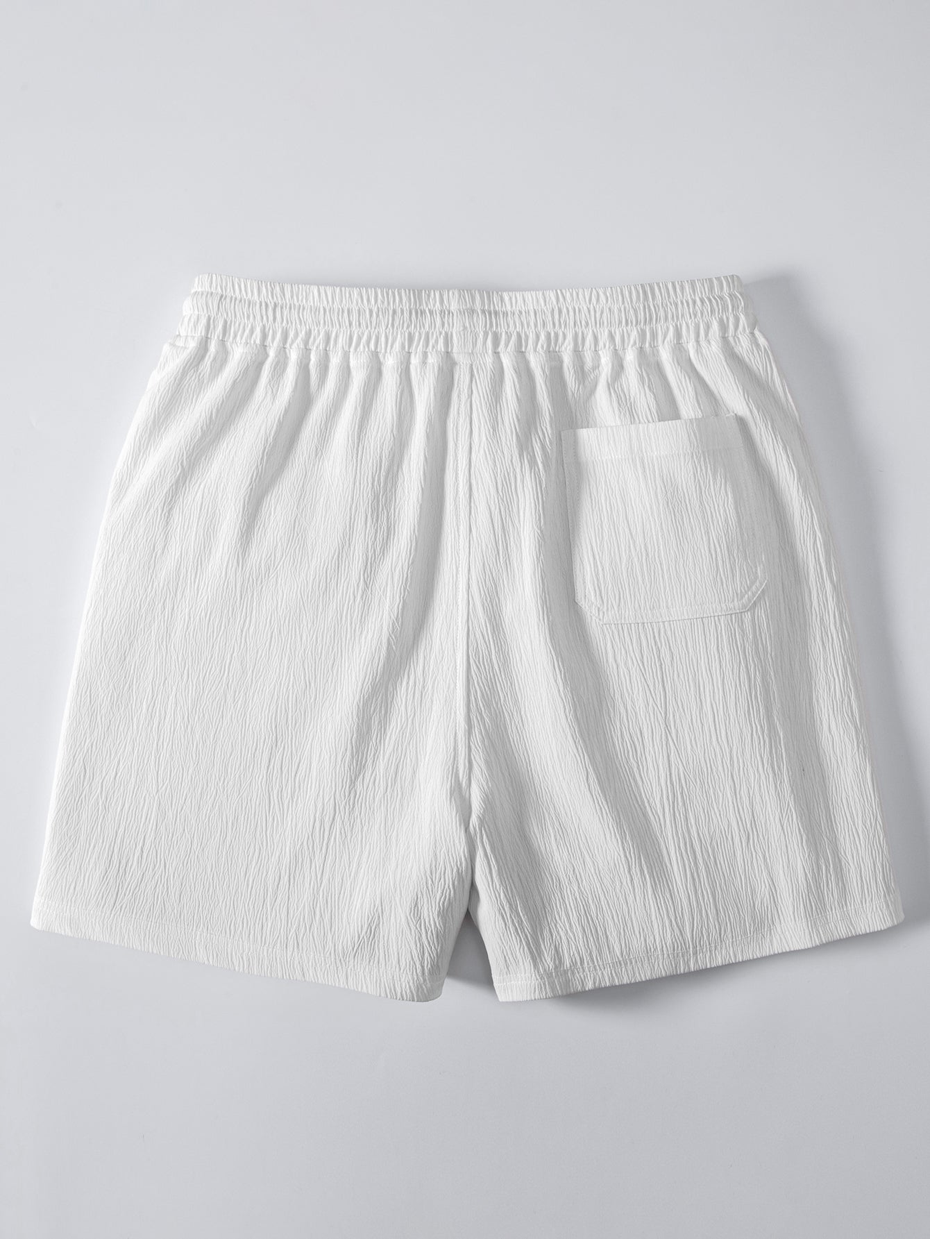 Geometric Jacquard Button Up Shirt & Crinkle Textured Drawstring 5" Shorts