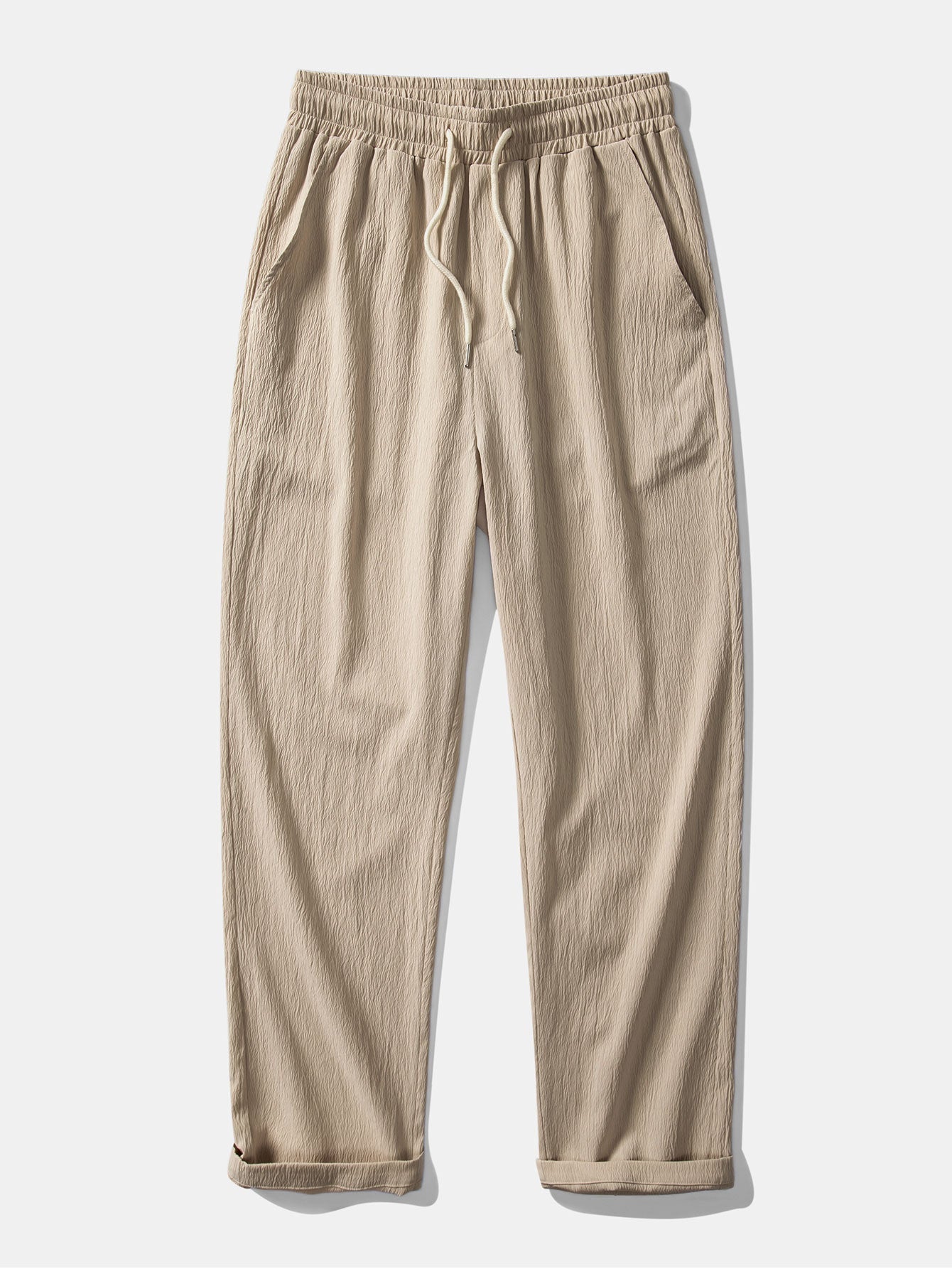 Textured Striped Button Up Shirt & Crinkle Textured Straight Leg Pants
